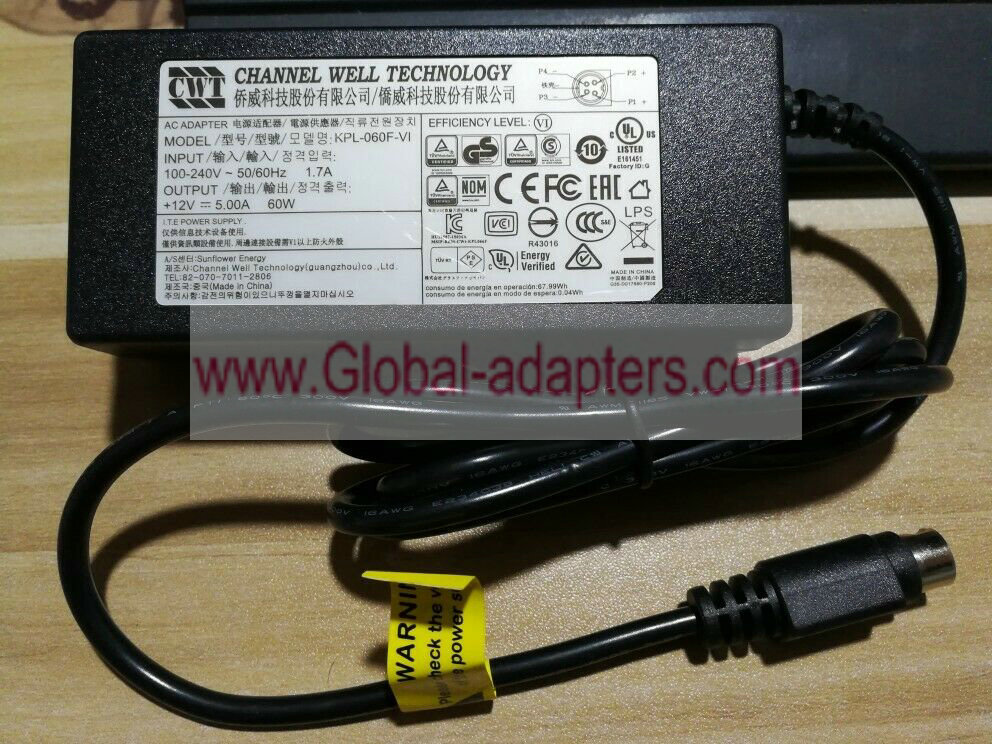 New CWT KPL-060F-VI 12V 5A 4-pin power supply FOR Haikang 7816HW 7808HW video recorder